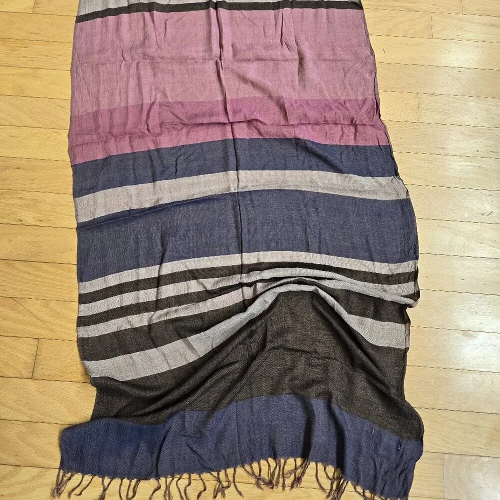 vintage 80's | whimsy brown purple colorblock medium fringe scarf